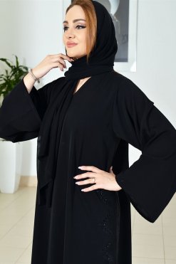 3745 3 Embroidered Black Abaya