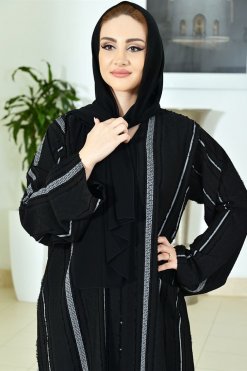 3767 3 Printed Black Abaya