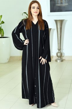 3767 5 Printed Black Abaya