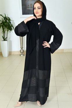 3771 5 Plain Self Printed Abaya