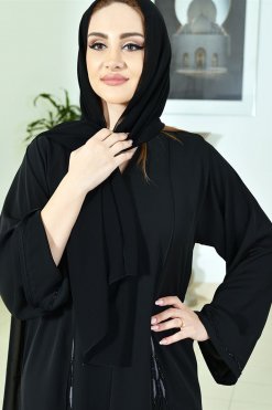 3777 3 Handcrafted Beads Black Abaya