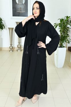 3777 4 Handcrafted Beads Black Abaya