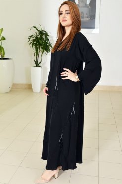 3777 5 Handcrafted Beads Black Abaya