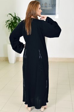 3777 6 Handcrafted Beads Black Abaya
