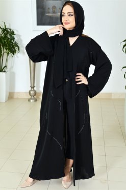 3791 3 Black Embellished Abaya