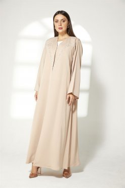 MOIBH001 4 Beige Embroidered Abaya