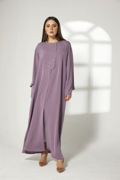 Purple Front Embroidered Abaya