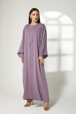 MOIBH005 4 Purple Front Embroidered Abaya