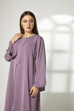 MOIBH005 11 Purple Front Embroidered Abaya