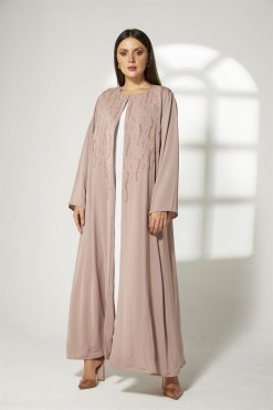 Tan Front Embroidered Abaya