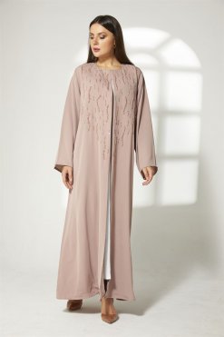 MOIBH006 5 Tan Front Embroidered Abaya