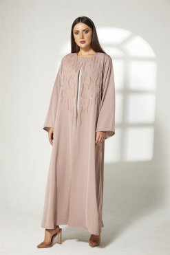 MOIBH006 6 Tan Front Embroidered Abaya