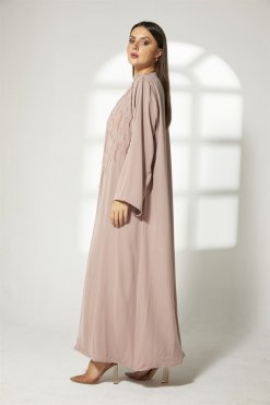 MOIBH006 7 Tan Front Embroidered Abaya