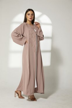MOIBH006 8 Tan Front Embroidered Abaya