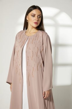 MOIBH006 10 Tan Front Embroidered Abaya
