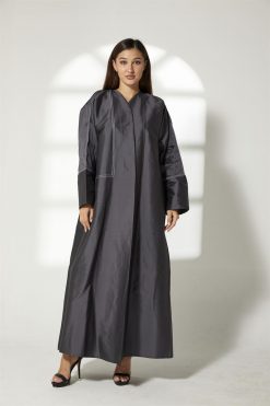 Charcoal Black Taffeta Abaya
