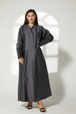 MOIBH008 3 Charcoal Black Taffeta Abaya