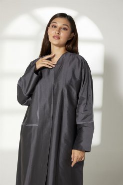 MOIBH008 4 Charcoal Black Taffeta Abaya