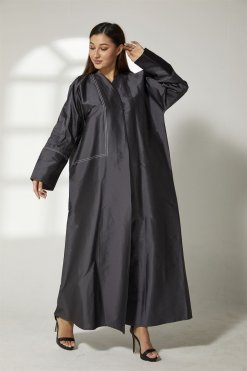MOIBH008 5 Charcoal Black Taffeta Abaya