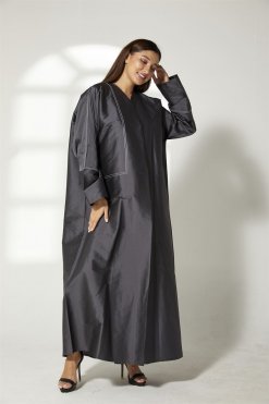 MOIBH008 6 Charcoal Black Taffeta Abaya