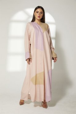 MOIBH009 3 Multicolor Linen Embroidery Abaya