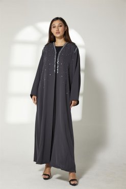 Grey Embroidery Abaya