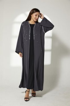 MOIBH010 3 Grey Embroidery Abaya