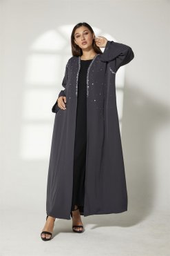 MOIBH010 4 Grey Embroidery Abaya