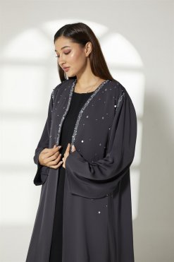 MOIBH010 5 Grey Embroidery Abaya