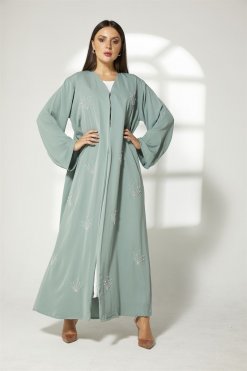 MOIBH011 3 Sea Green Embroidery Abaya