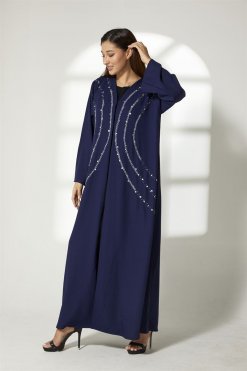 MOIBH012 7 Navy Crepe Embroidery Abaya