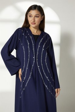MOIBH012 8 Navy Crepe Embroidery Abaya