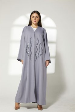 Grey Crepe Embroidery Abaya