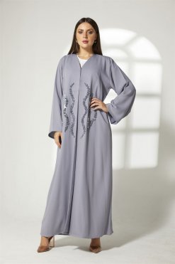 MOIBH013 3 Grey Crepe Embroidery Abaya