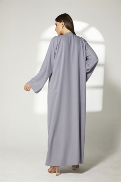 MOIBH013 9 Grey Crepe Embroidery Abaya