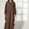 MOIBH015 1 Brown Linen Abaya