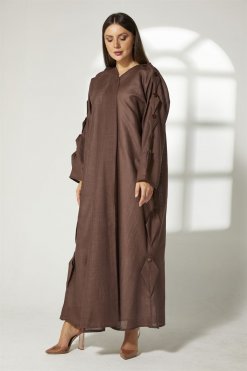MOIBH015 5 Brown Linen Abaya