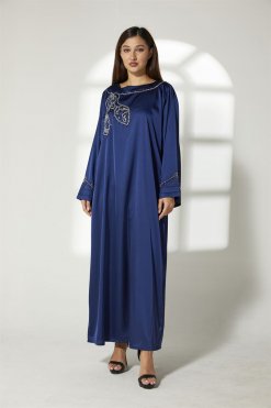 Navy Silk Hand Embroidered Kaftan