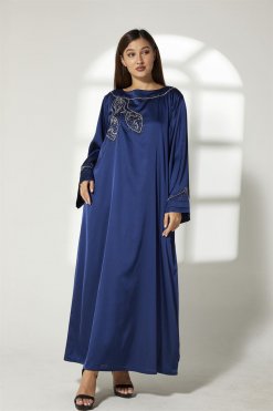 MOIBH016 4 Navy Silk Hand Embroidered Kaftan