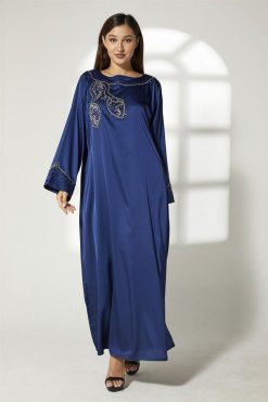 MOIBH016 5 Navy Silk Hand Embroidered Kaftan
