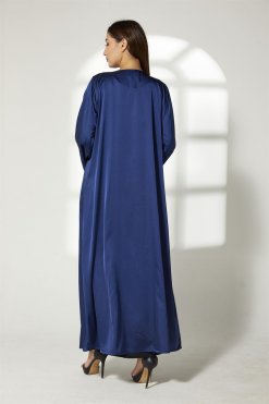 MOIBH016 8 Navy Silk Hand Embroidered Kaftan