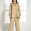 Beige Linen Top And Pants Set