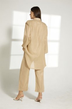 MOITW012 3 Beige Linen Top And Pants Set