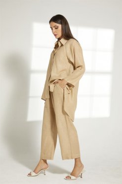 MOITW012 9 Beige Linen Top And Pants Set