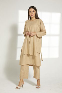 MOITW022 3 Tan Linen Travel Wear Set
