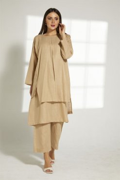 MOITW022 4 Tan Linen Travel Wear Set