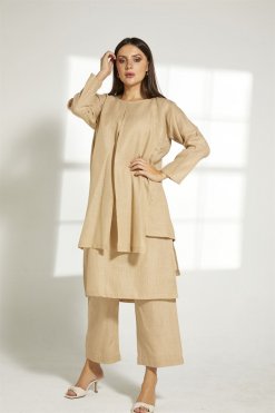MOITW022 5 Tan Linen Travel Wear Set
