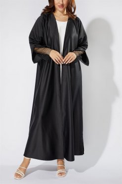 Ns 2019 BLK 3025 4 Satin Abaya with Mesh