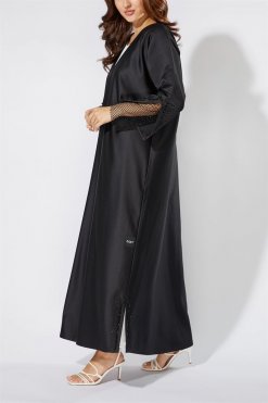 Ns 2019 BLK 3025 3 Satin Abaya with Mesh