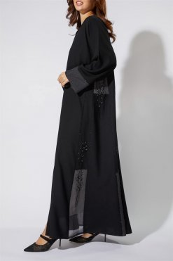 NS 2012 BLK 3002 3 Sheer Embellished Abaya